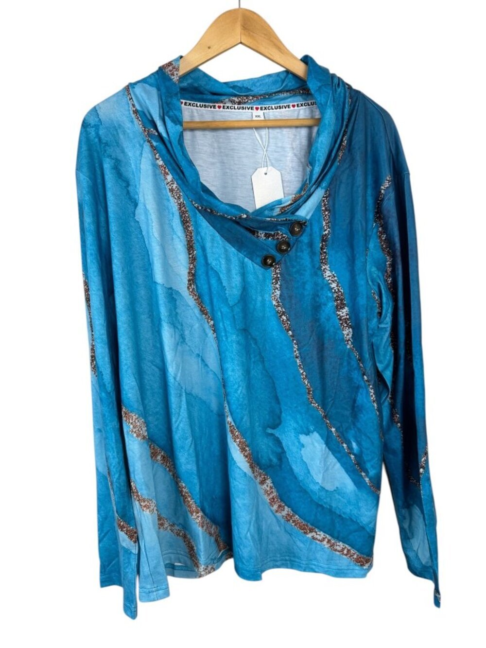 Made with Love NEW Blouse Cowl Neck Teal Long Sleeve Women's XXL Marble